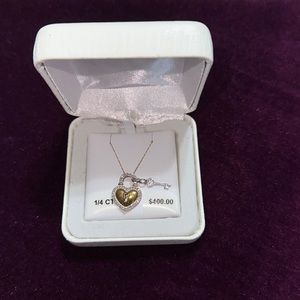 Women’s heart with lock and key necklace 1/4 CTW